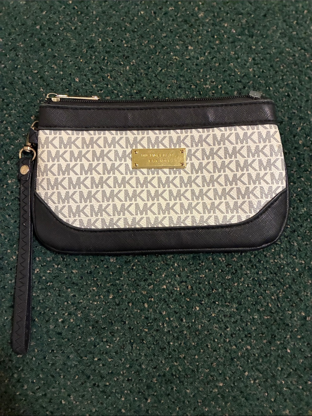 Michael Kors Black and Ivory MK Logo Wristlet Clutch